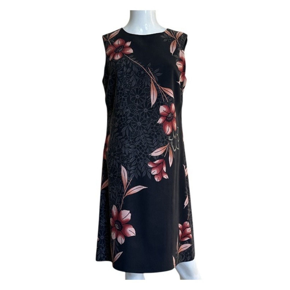 TOMMY BAHAMA Dress 100% Silk Women's S Black Floral Lined Sleeveless Tropical